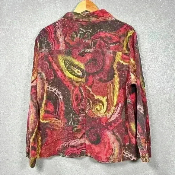 CHICO'S Red Swirl Galactic Button Up Top Corduroy Cotton Casual Collar Women XL - Picture 11 of 12